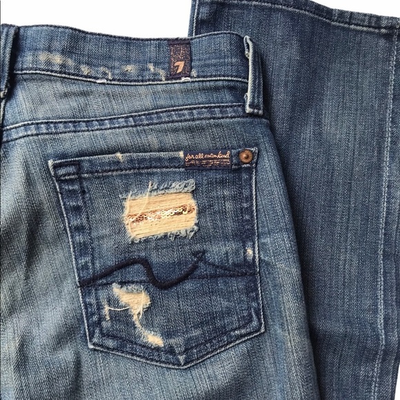 7 For All Mankind Women's Size 26 Distressed Torn Straight Leg Blue Jeans - Picture 10 of 11